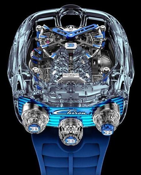 Replica Jacob & Co. Bugatti Chiron Sapphire 16 Cylinder Piston Engine Tourbillon Blue watch